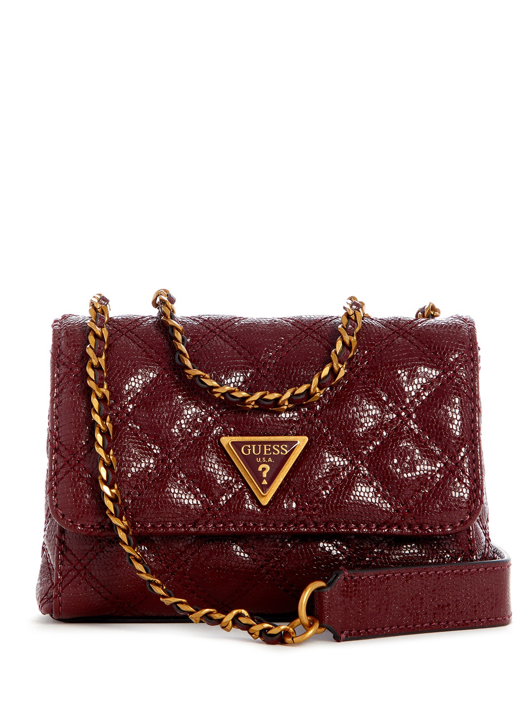 

GUESS Textured Structured Shoulder Bag With Quilted Detail, Burgundy
