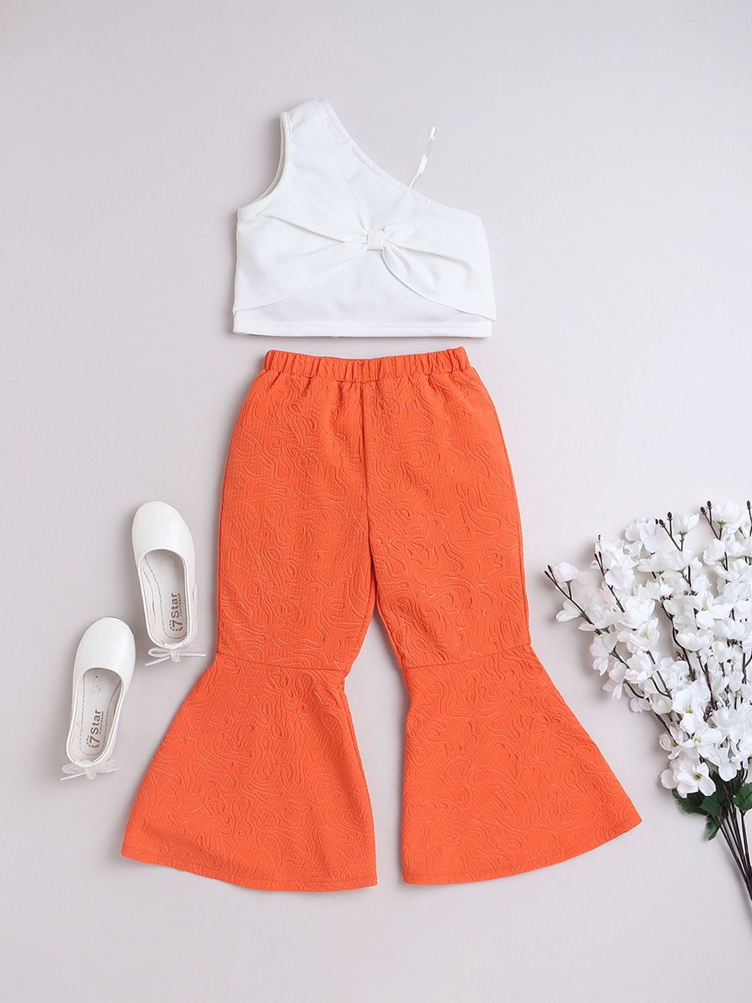 

taffykids Girls One Shoulder Top with Trousers, White