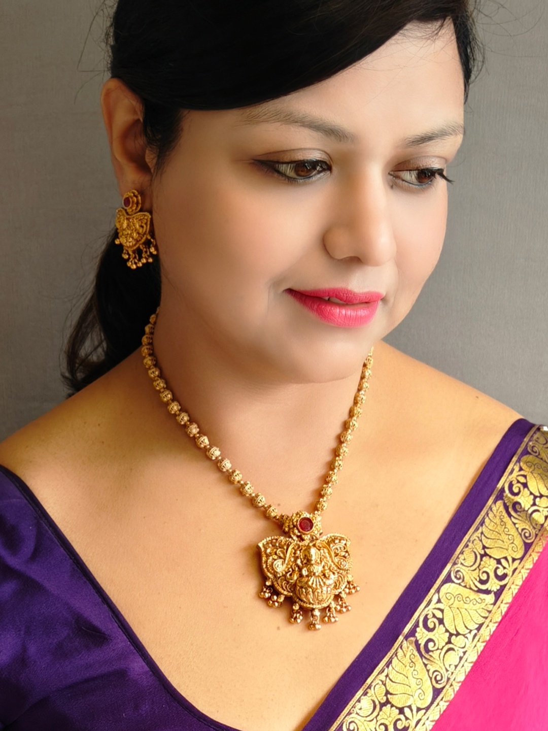 

GRIIHAM Gold-Plated Stones Studded Lakshmi Goddess Jewellery Set
