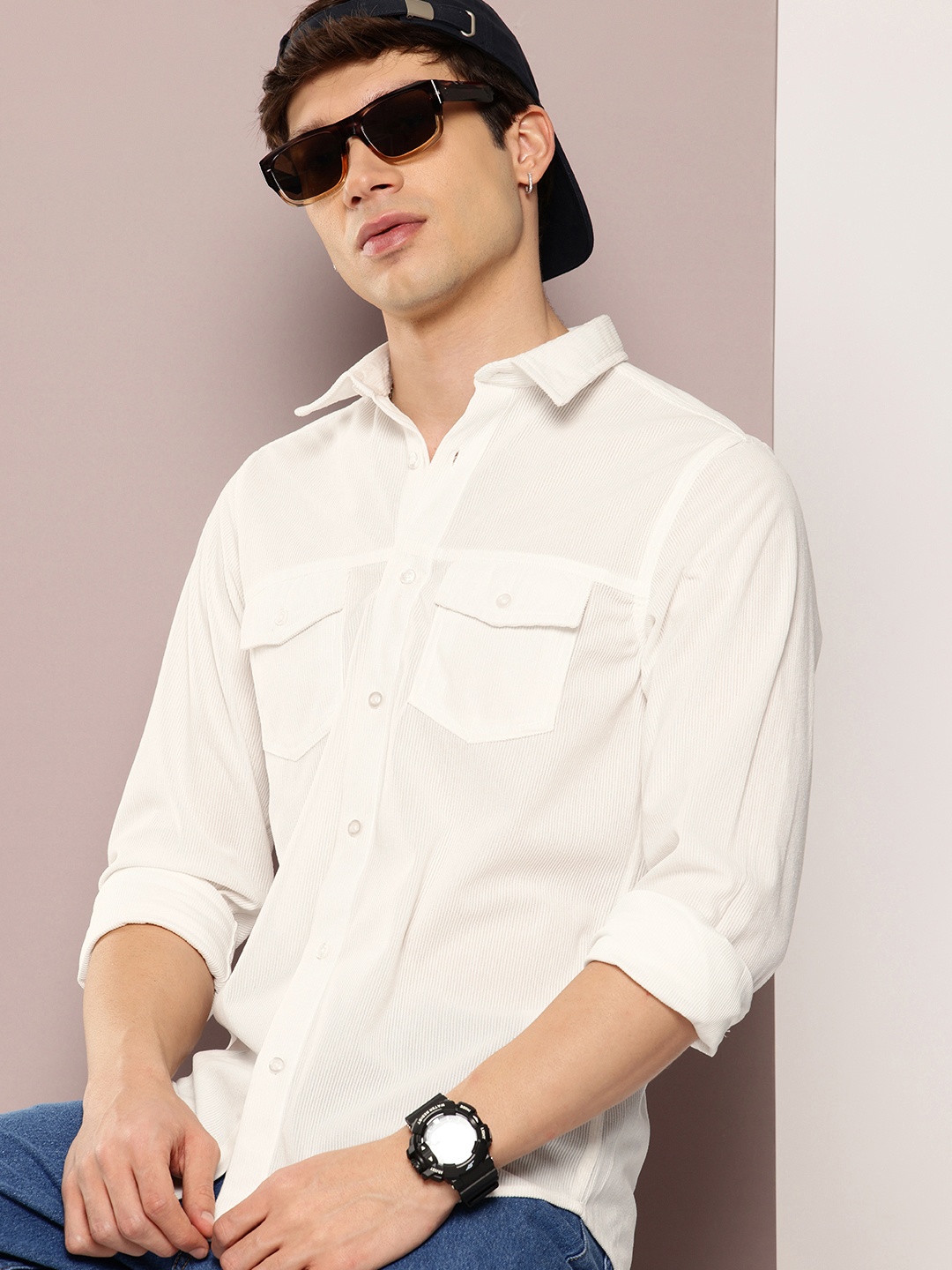 

Kook N Keech Corduroy Opaque Casual Shirt, White