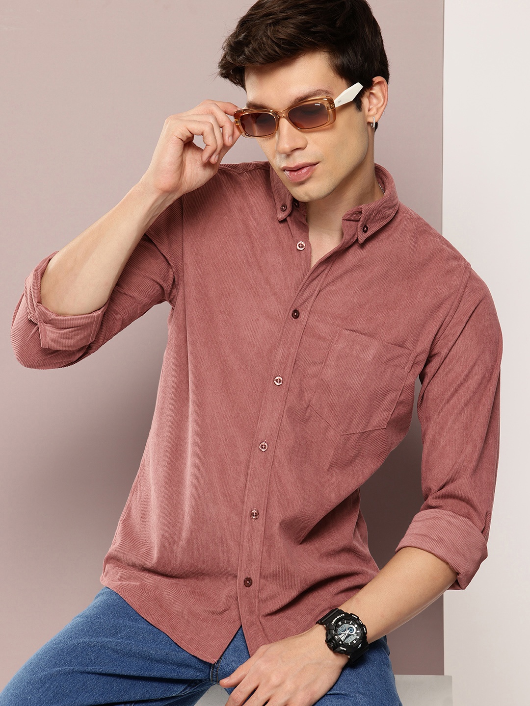 

Kook N Keech Corduroy Opaque Casual Shirt, Mauve