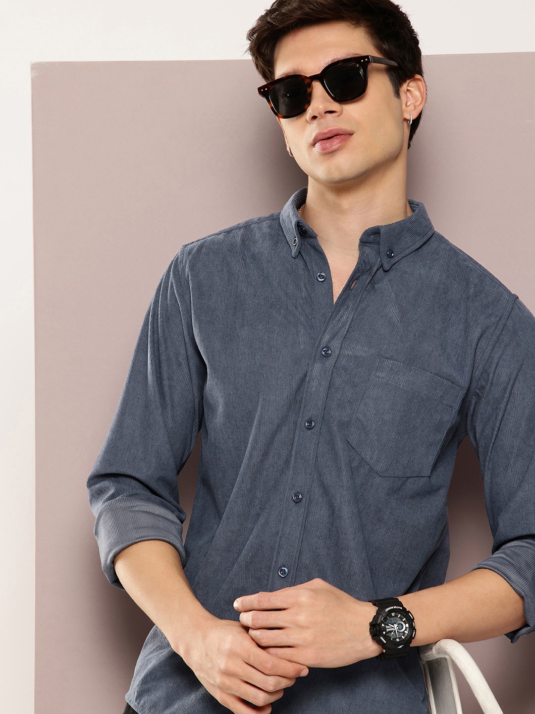 

Kook N Keech Corduroy Opaque Casual Shirt, Blue