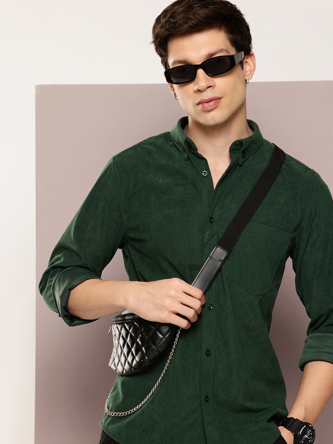 

Kook N Keech Corduroy Opaque Casual Shirt, Green
