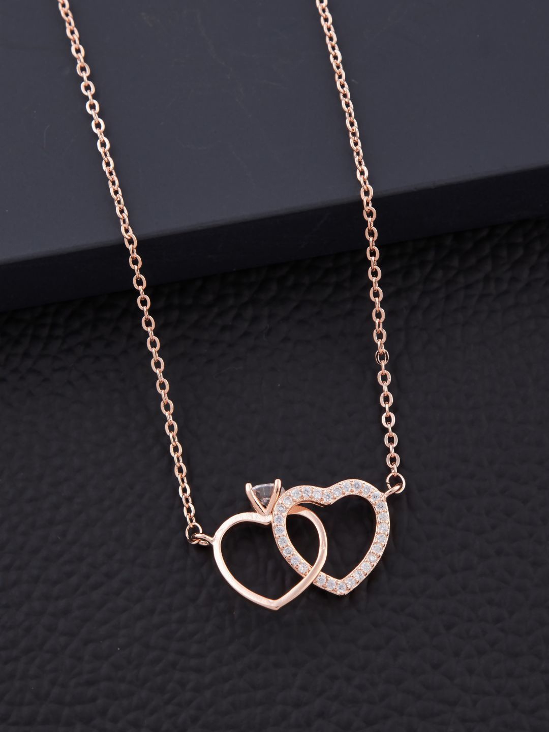 

SOLIBELLE Rose Gold-Plated Stone Studded Minimal Chain