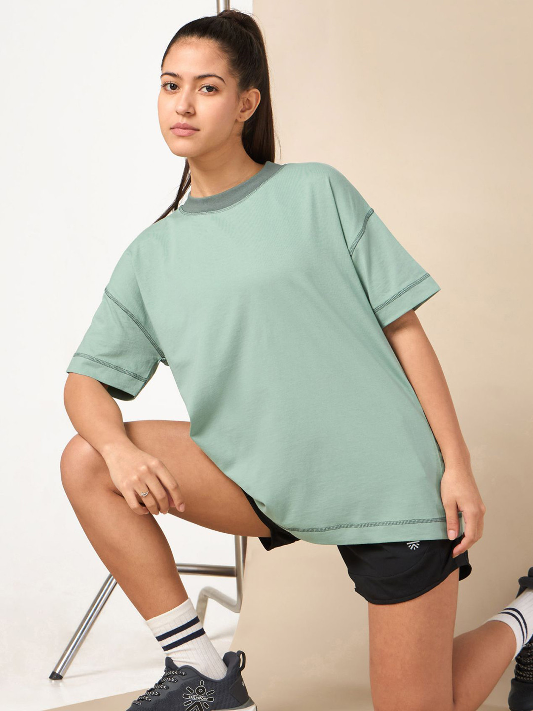 

CULT Women's Green Relaxed Lounge T-shirt, Sea green