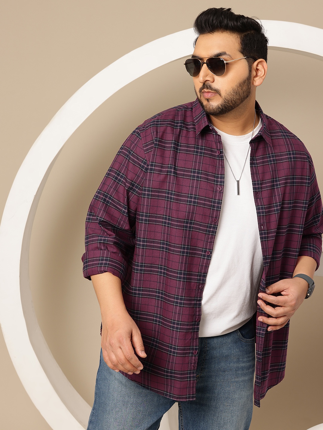 

Sztori Plus Size Checked Pure Cotton Casual Shirt, Burgundy