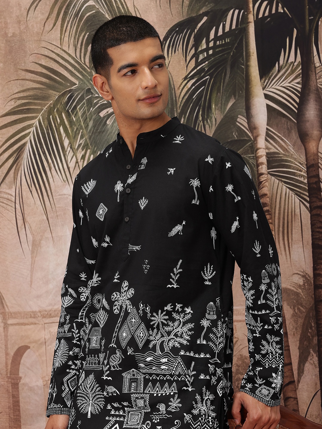 

Sangria Tribal Print Pure Cotton Kurta, Black