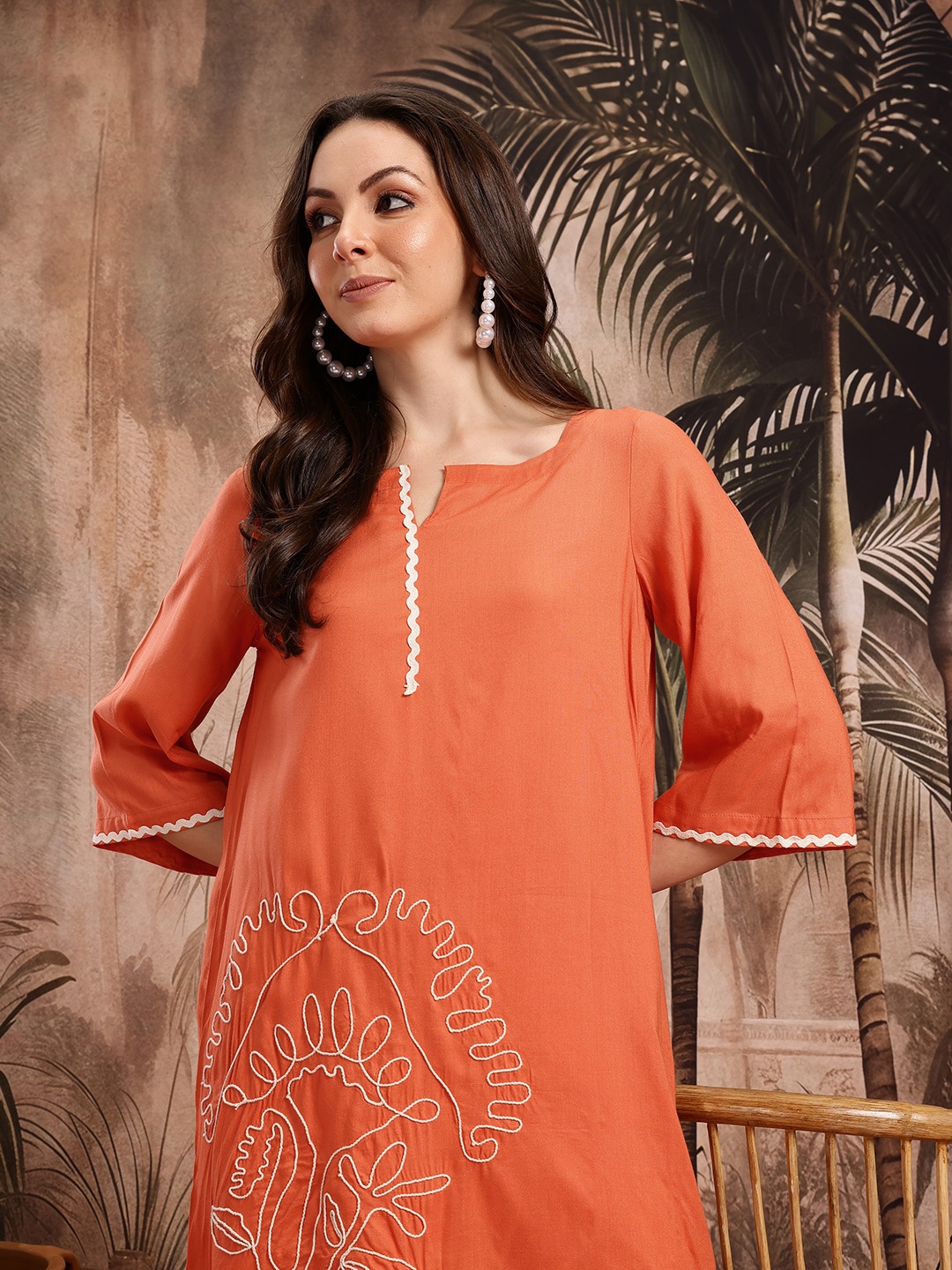 

Sangria Thread Work Flared Sleeve Co-Ords, Orange