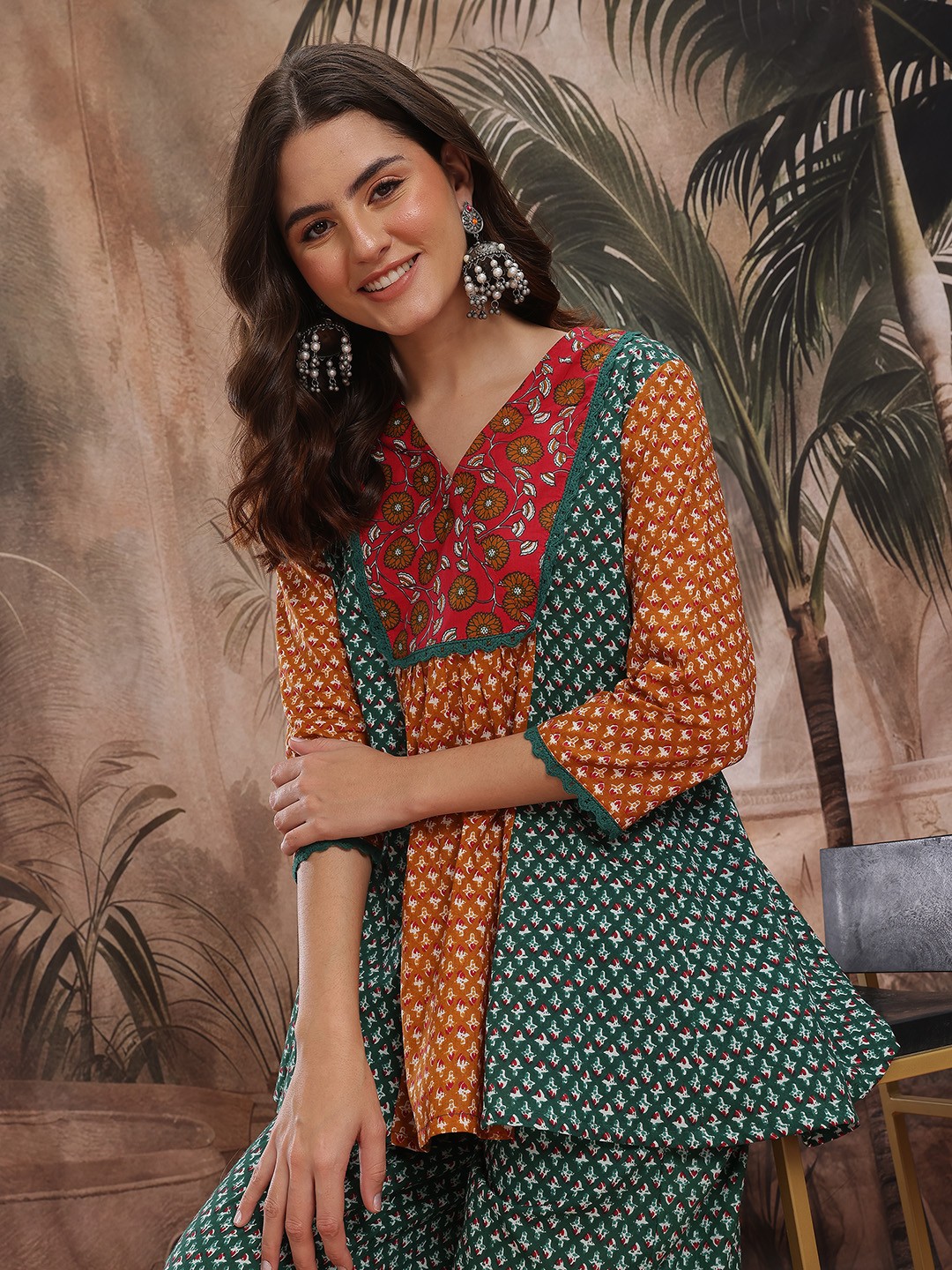 

Sangria Floral Printed Pure Cotton Co-Ords, Brown