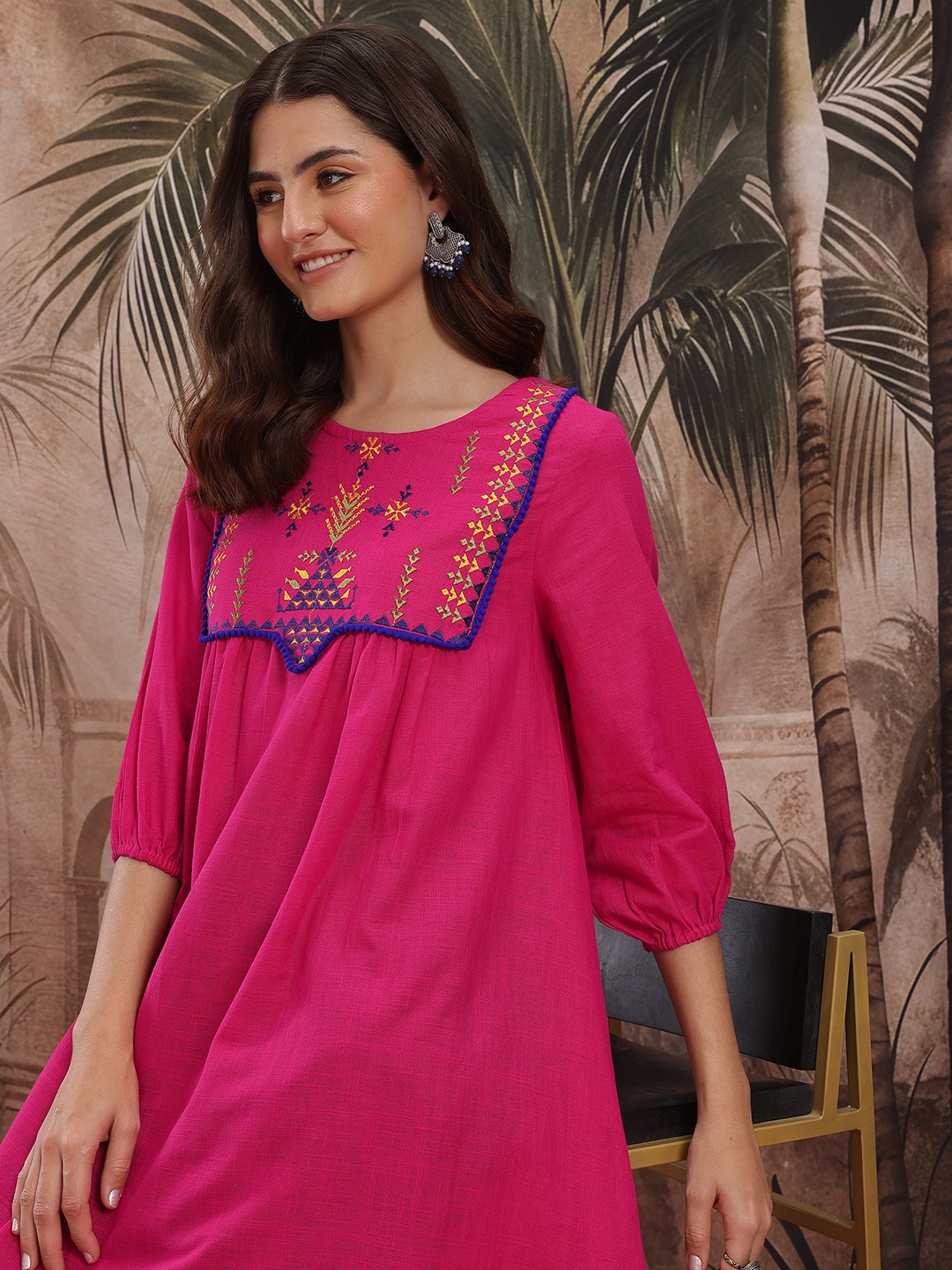 

Sangria Women Embroidered Pure Cotton A-Line Kurta, Pink