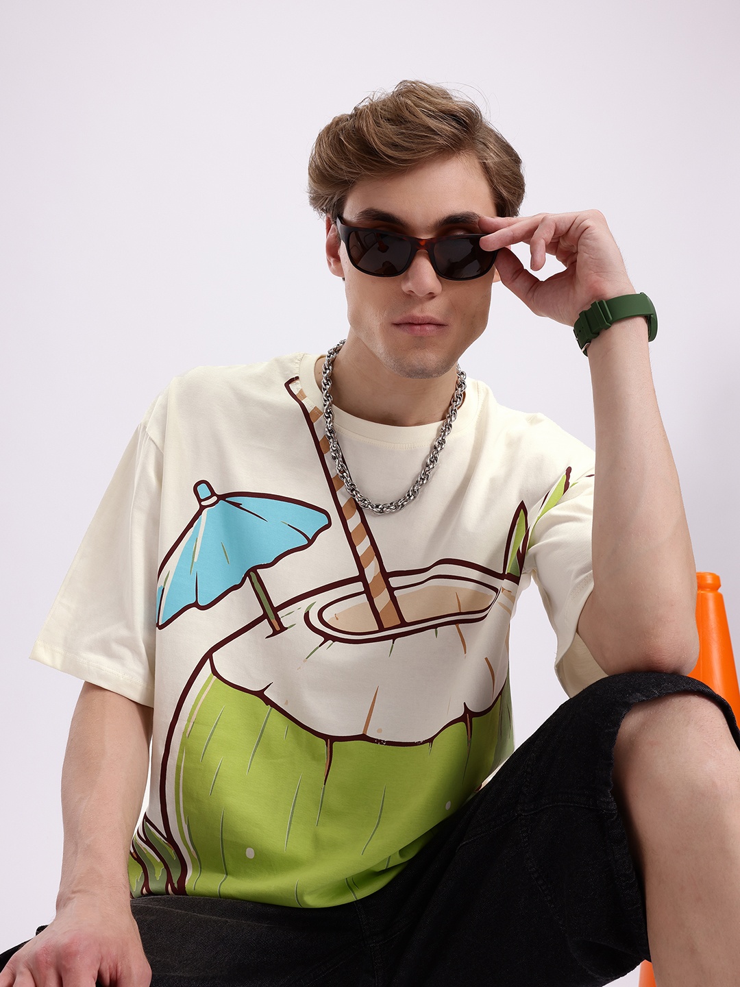 

Kook N Keech Printed Oversized Pure Cotton T-shirt, Off white