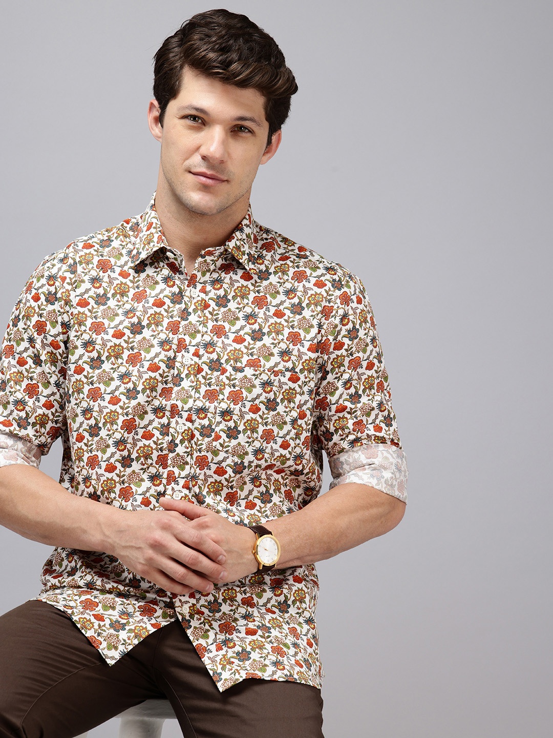 

ColorPlus Floral Printed Pure Cotton Casual Shirt, White