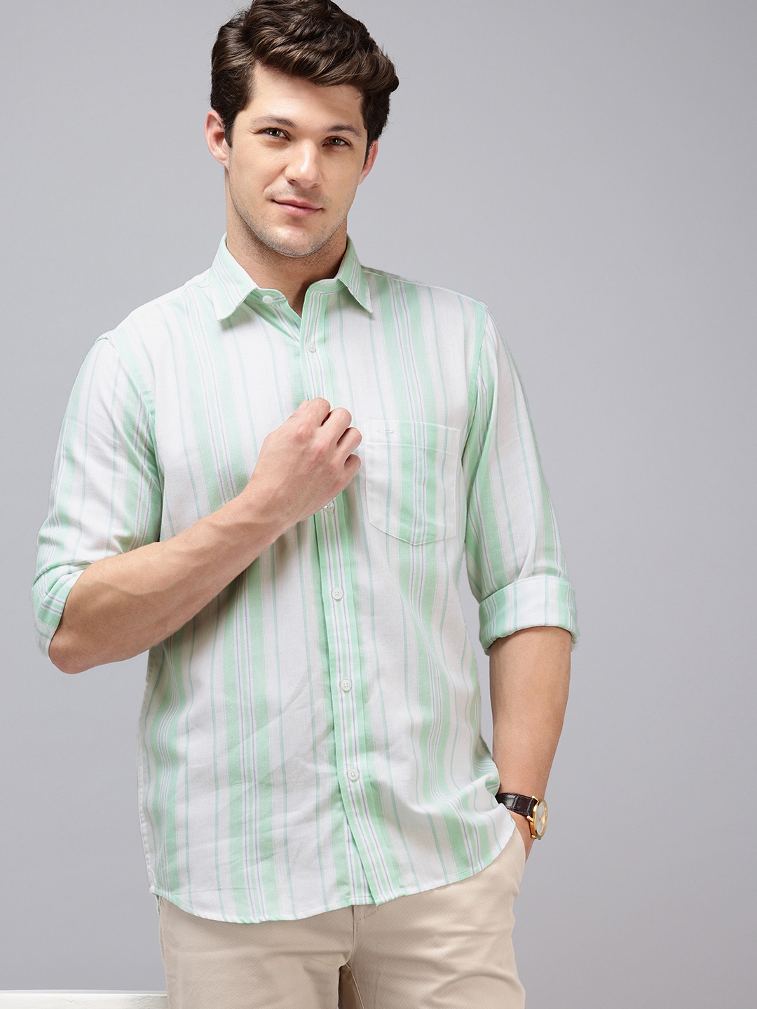 

ColorPlus Vertical Striped Casual Shirt, Green