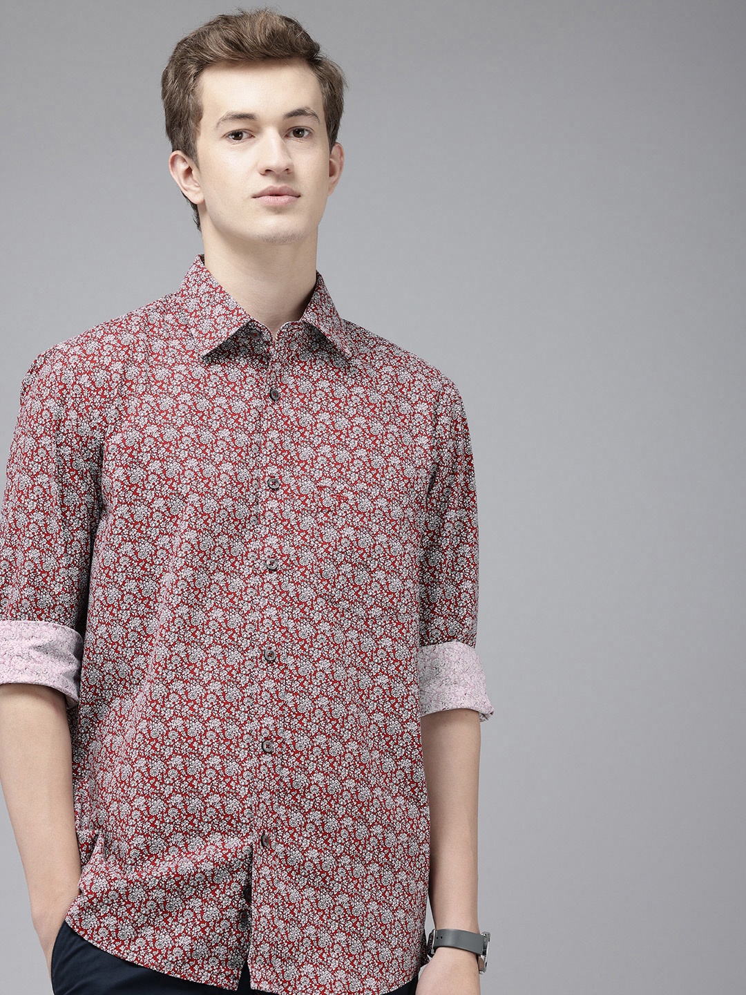 

ColorPlus Pure Cotton Tailored Fit Floral Printed Casual Shirt, Maroon