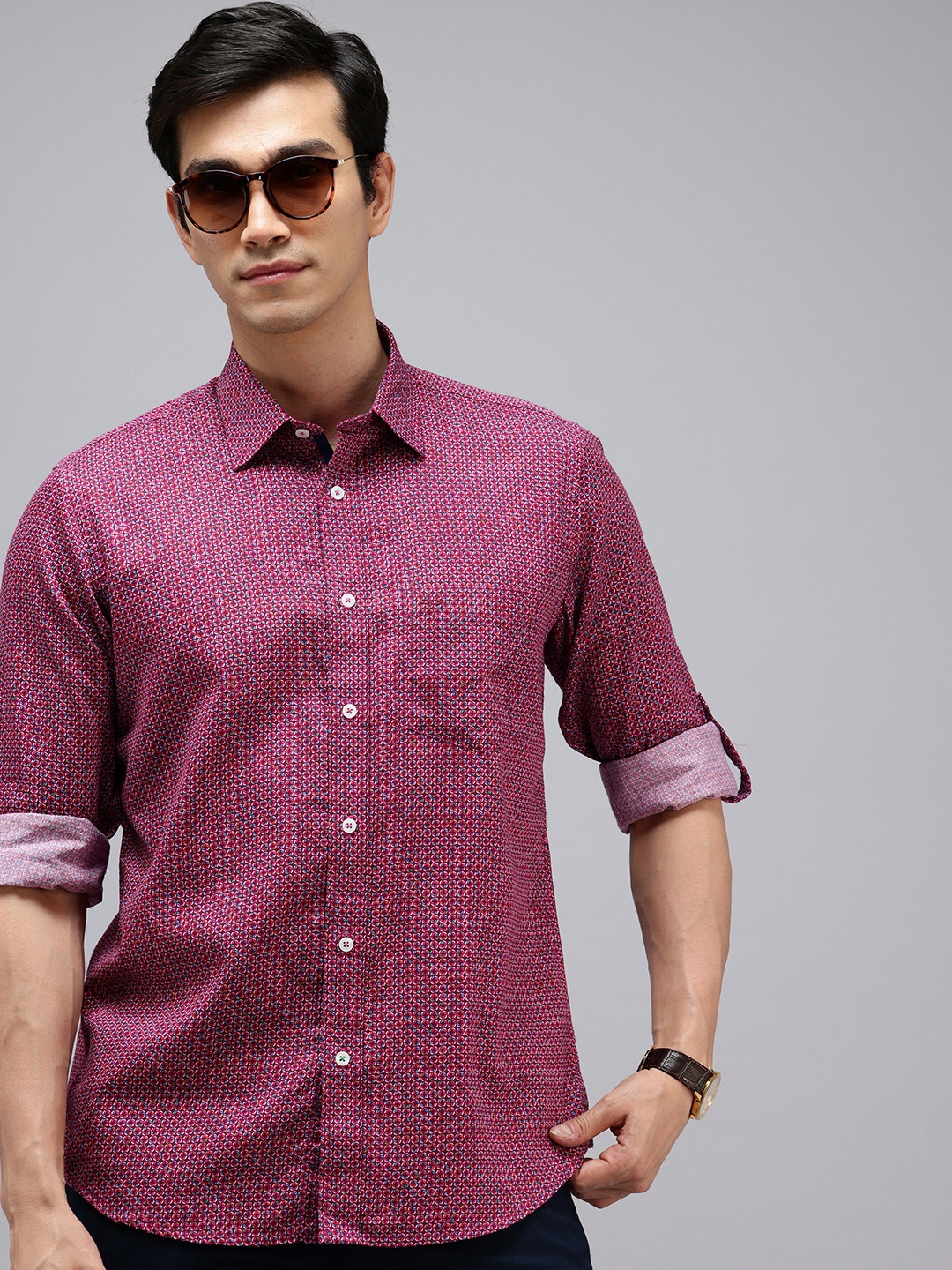 

ColorPlus Geometric Printed Pure Cotton Casual Shirt, Pink