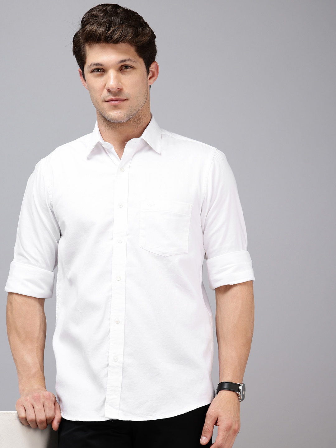

ColorPlus Pure Cotton Self Design Opaque Casual Shirt, White