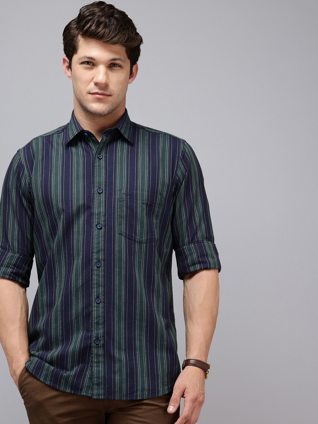 

ColorPlus Pure Cotton Striped Casual Shirt, Green