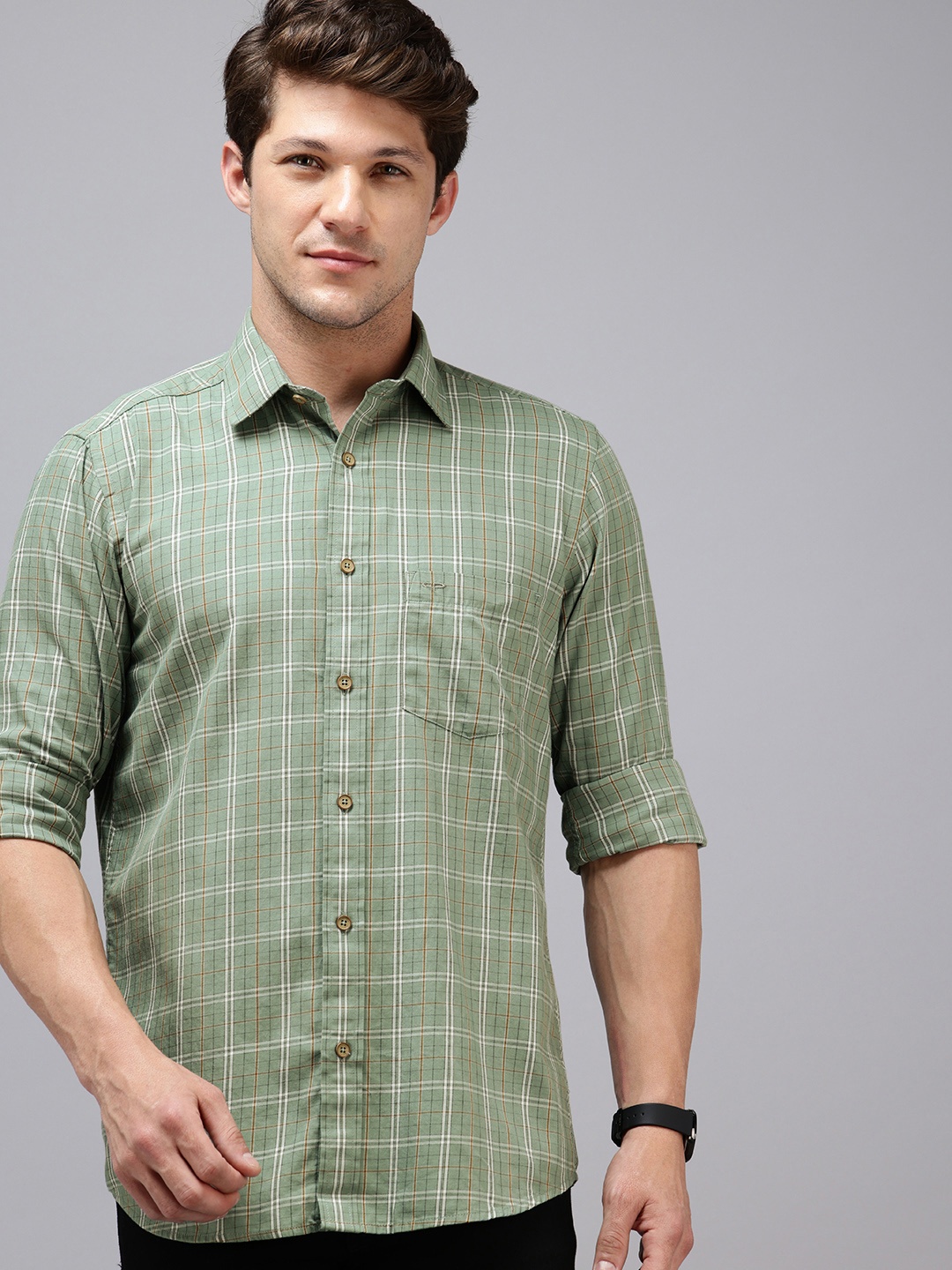 

ColorPlus Pure Cotton Checked Casual Shirt, Green