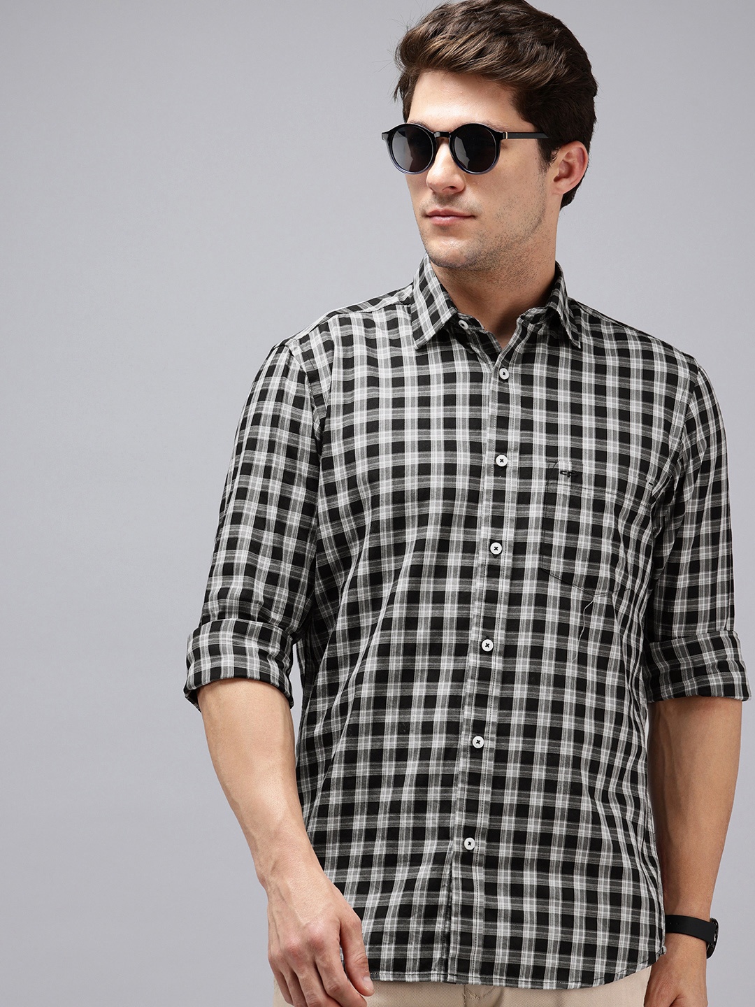 ColorPlus Pure Cotton Tartan Checked Casual Shirt, Black