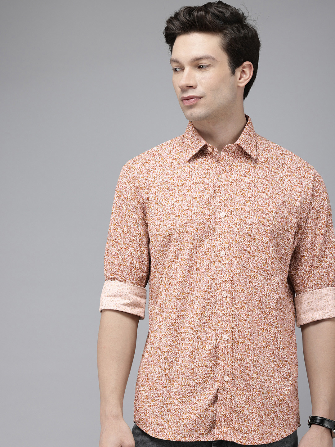 

ColorPlus Pure Cotton Floral Printed Casual Shirt, Brown