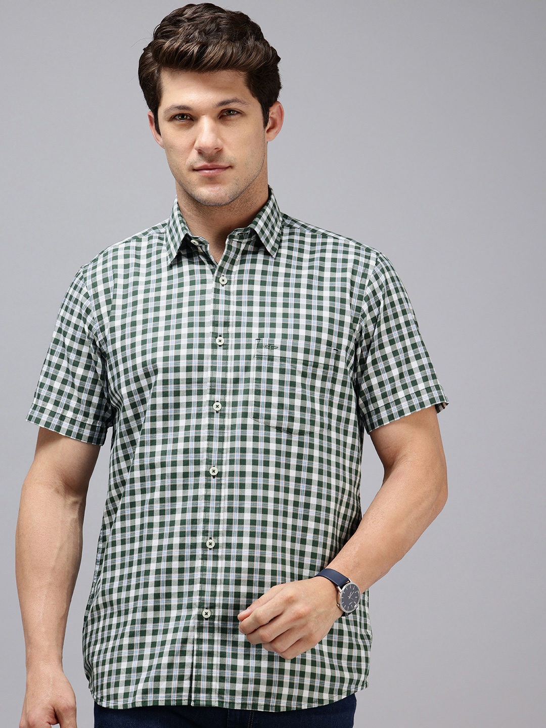 ColorPlus Pure Cotton Checked Casual Shirt, Green
