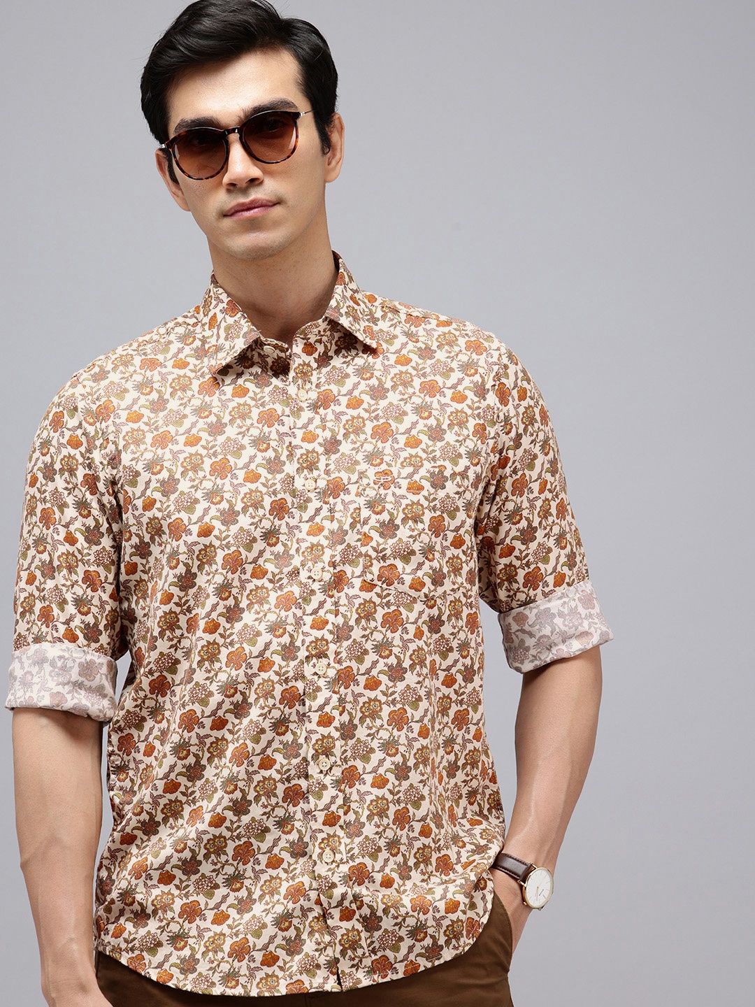 

ColorPlus Floral Printed Pure Cotton Casual Shirt, Beige