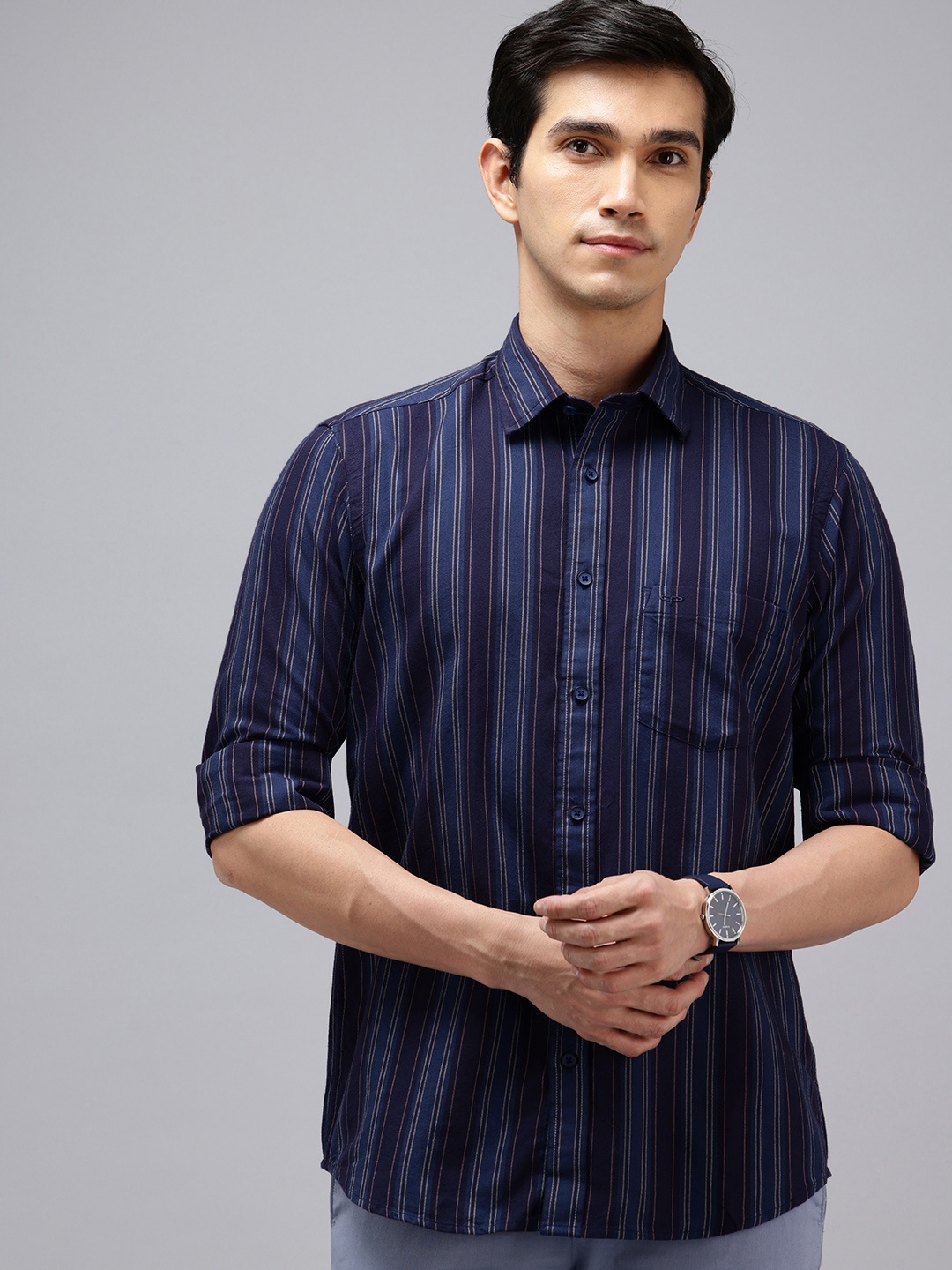 

ColorPlus Pure Cotton Striped Casual Shirt, Navy blue