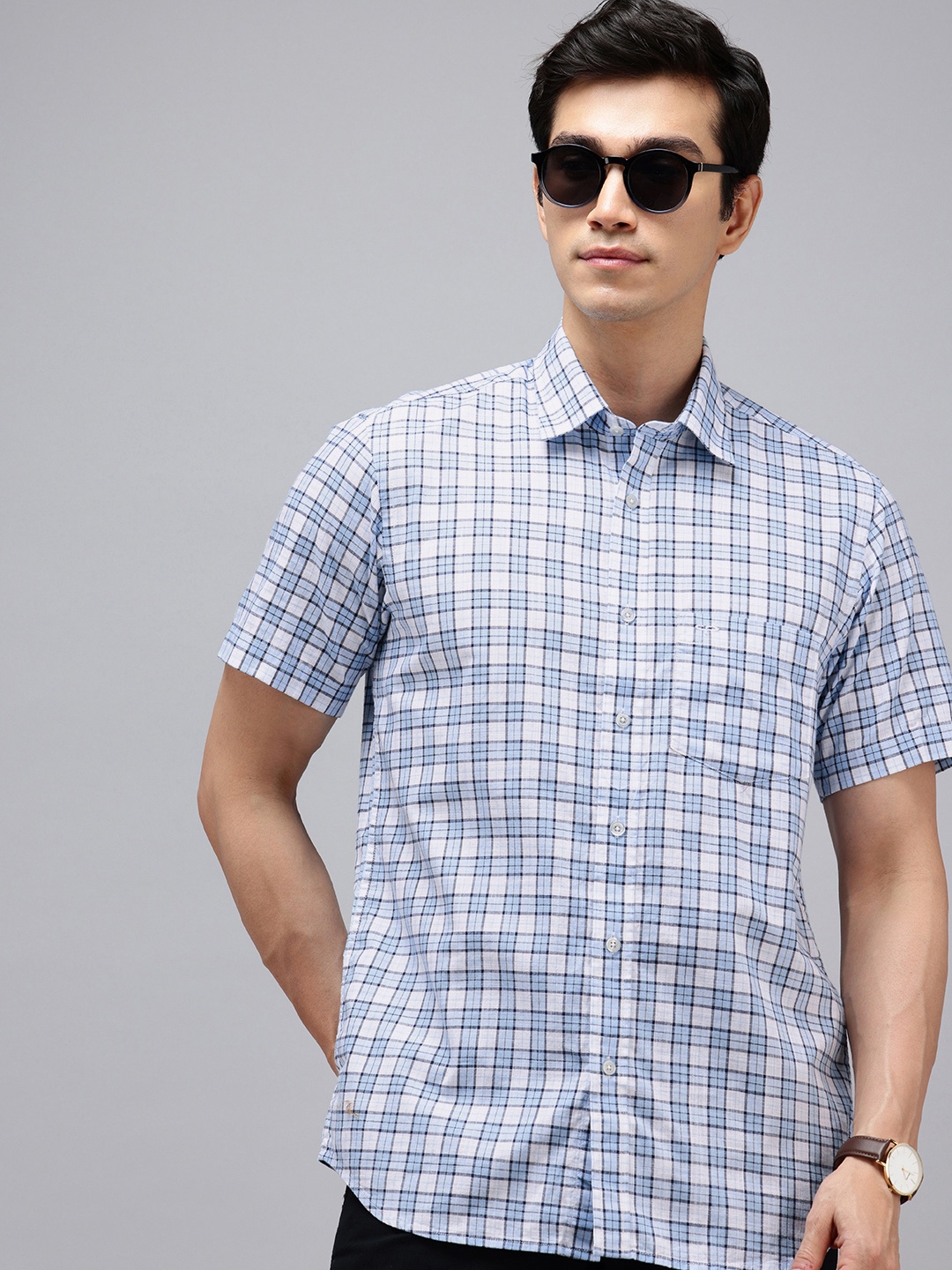 

ColorPlus Pure Cotton Tartan Checked Casual Shirt, Blue