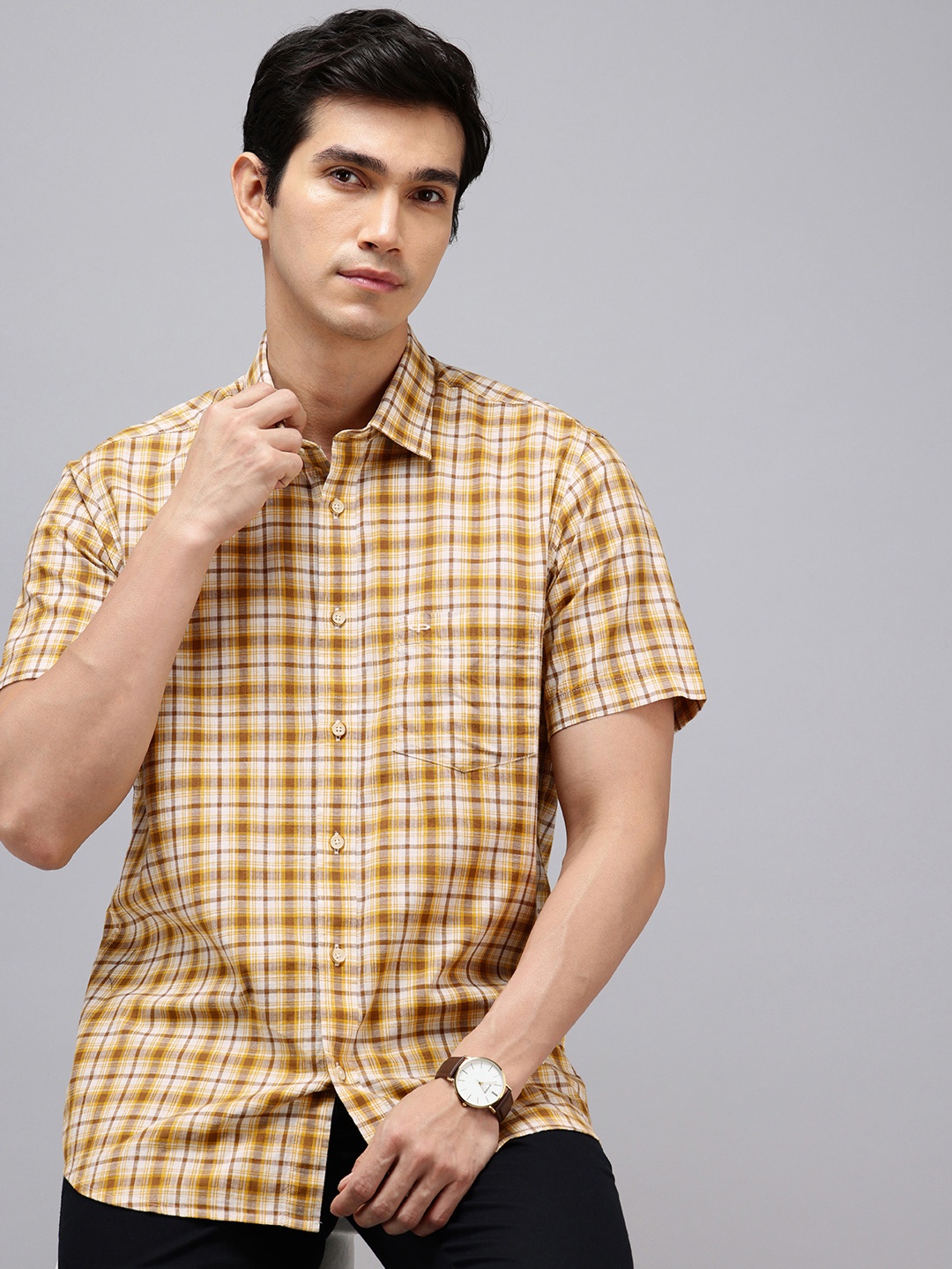 

ColorPlus Pure Cotton Tartan Checked Casual Shirt, Brown