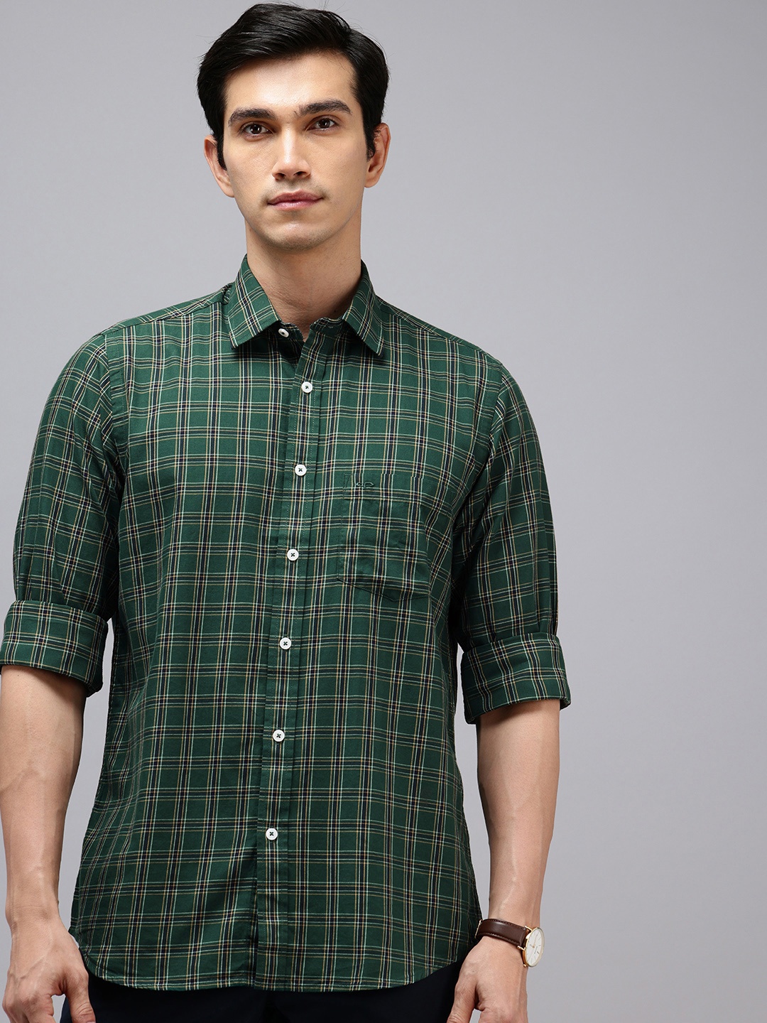 ColorPlus Pure Cotton Tartan Checked Casual Shirt, Green