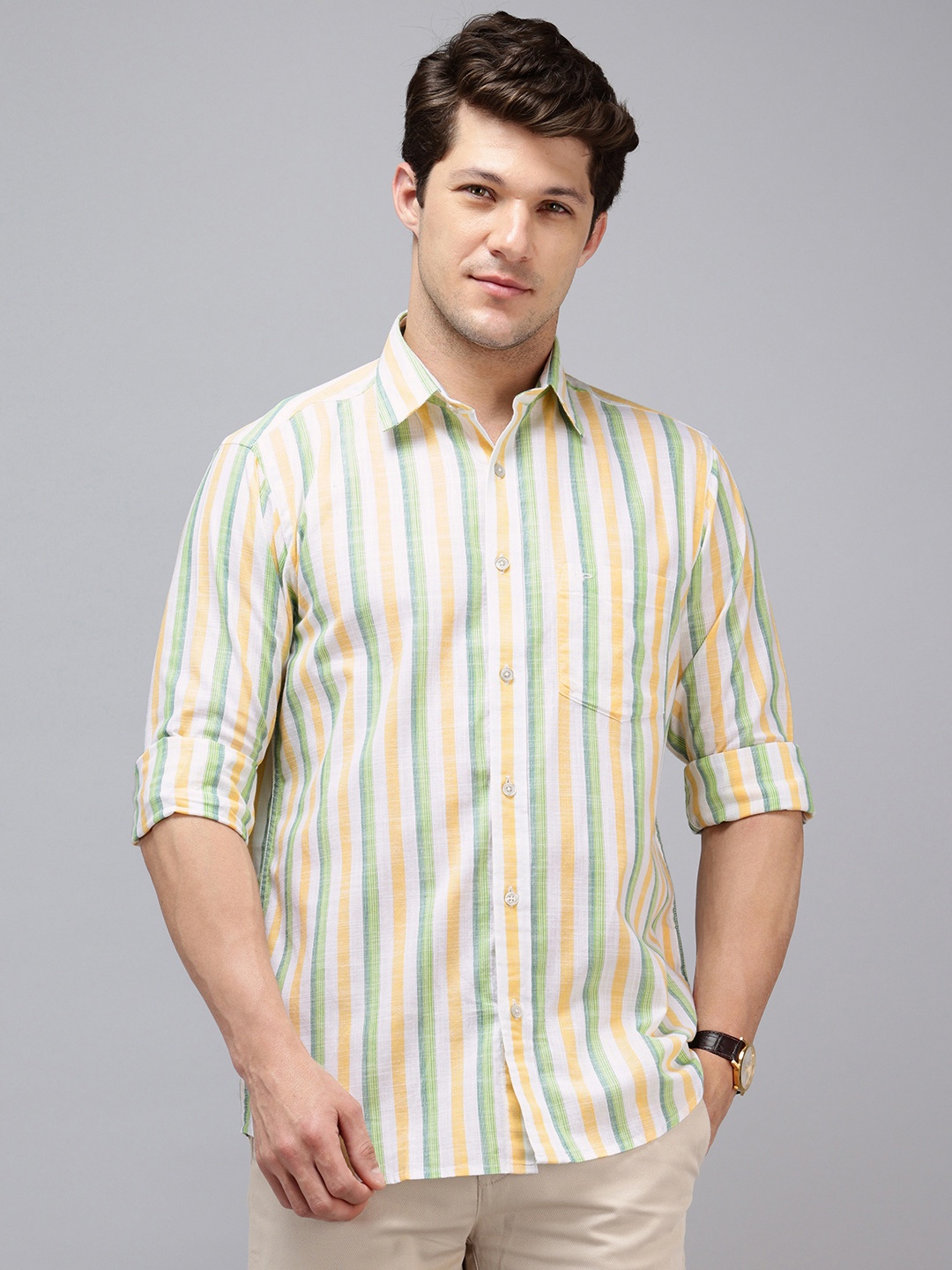 

ColorPlus Pure Cotton Vertical Striped Casual Shirt, Green