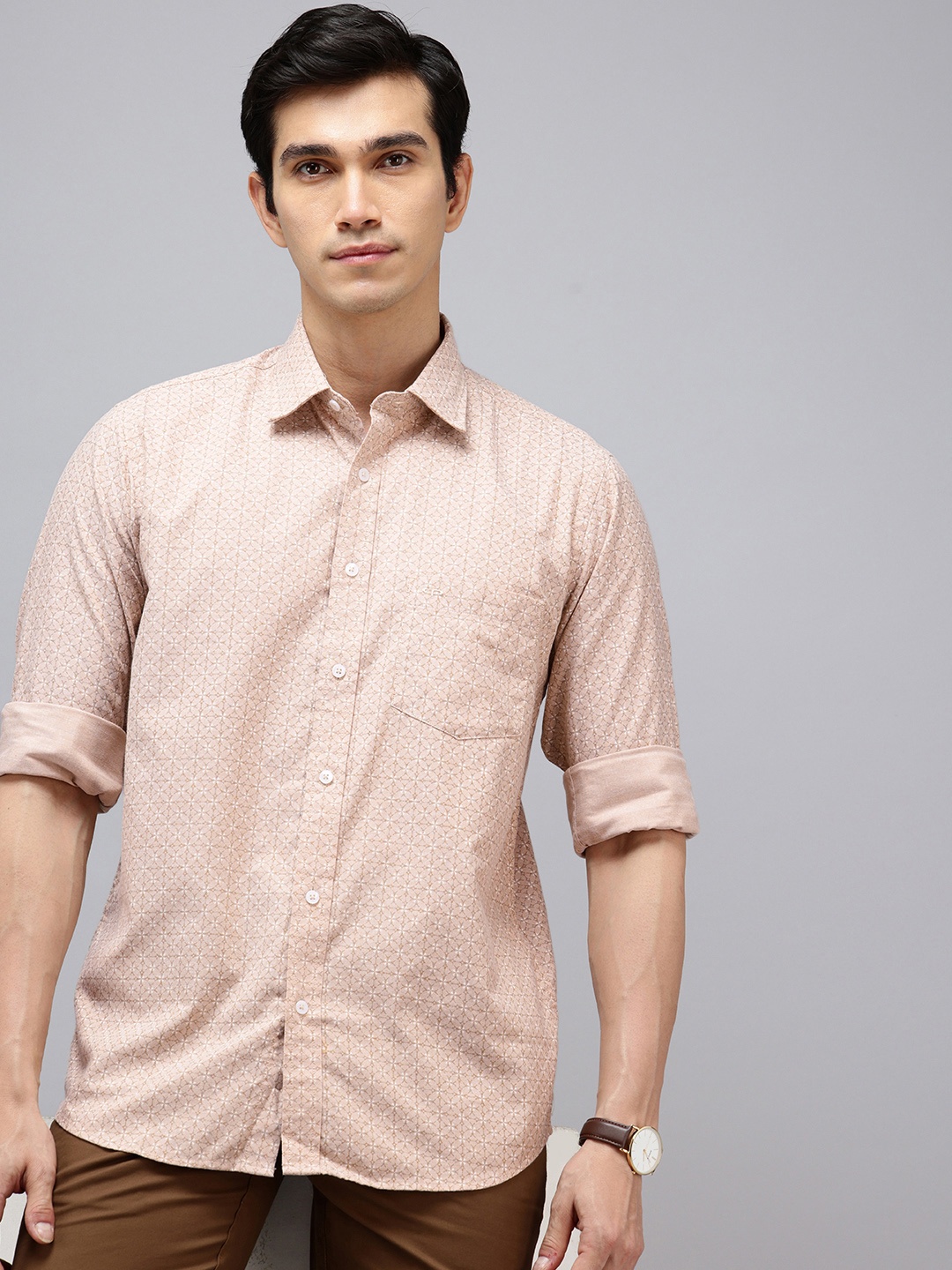 

ColorPlus Geometric Printed Pure Cotton Casual Shirt, Beige