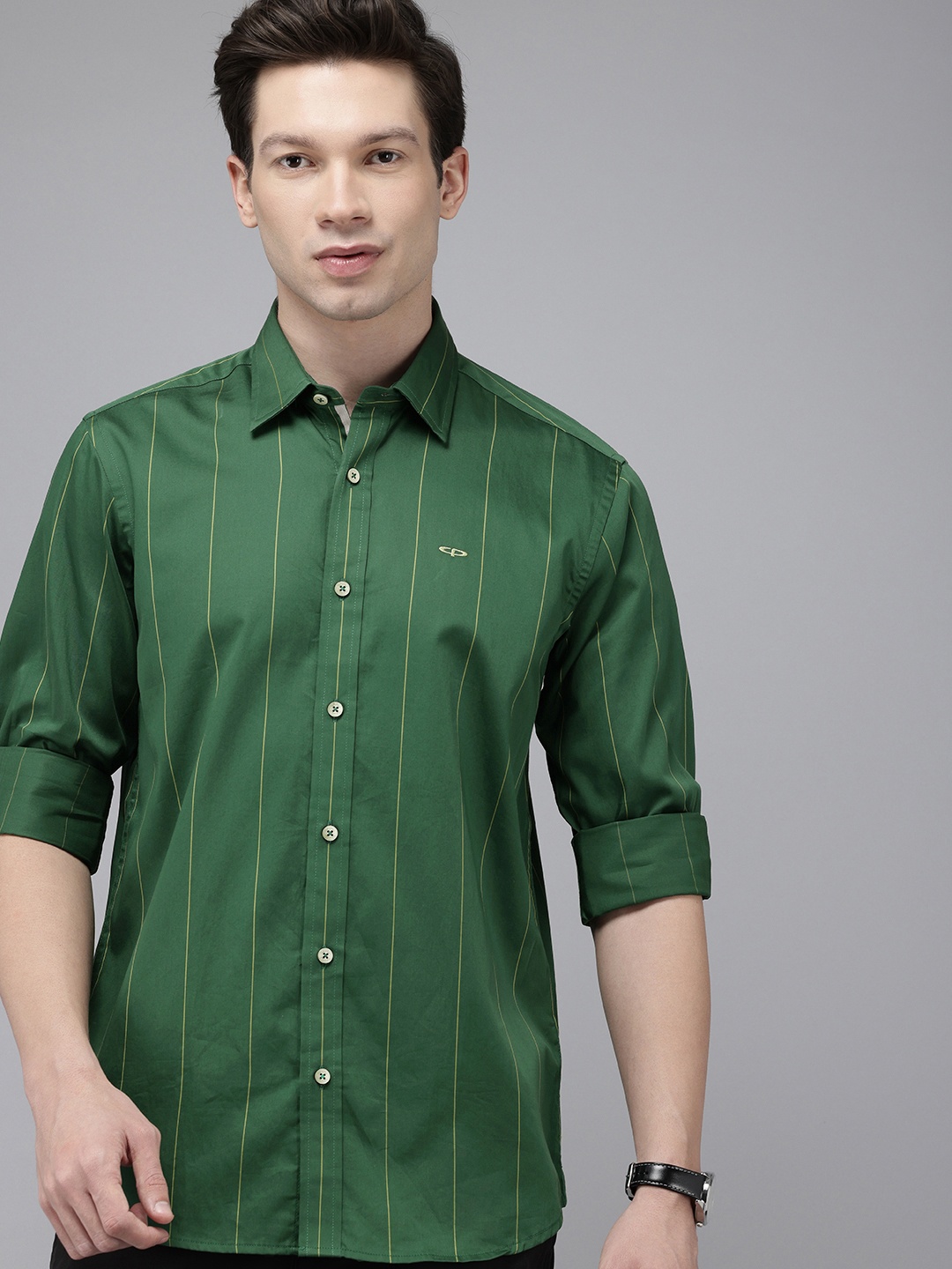 

ColorPlus Pure Cotton Vertical Striped Casual Shirt, Green