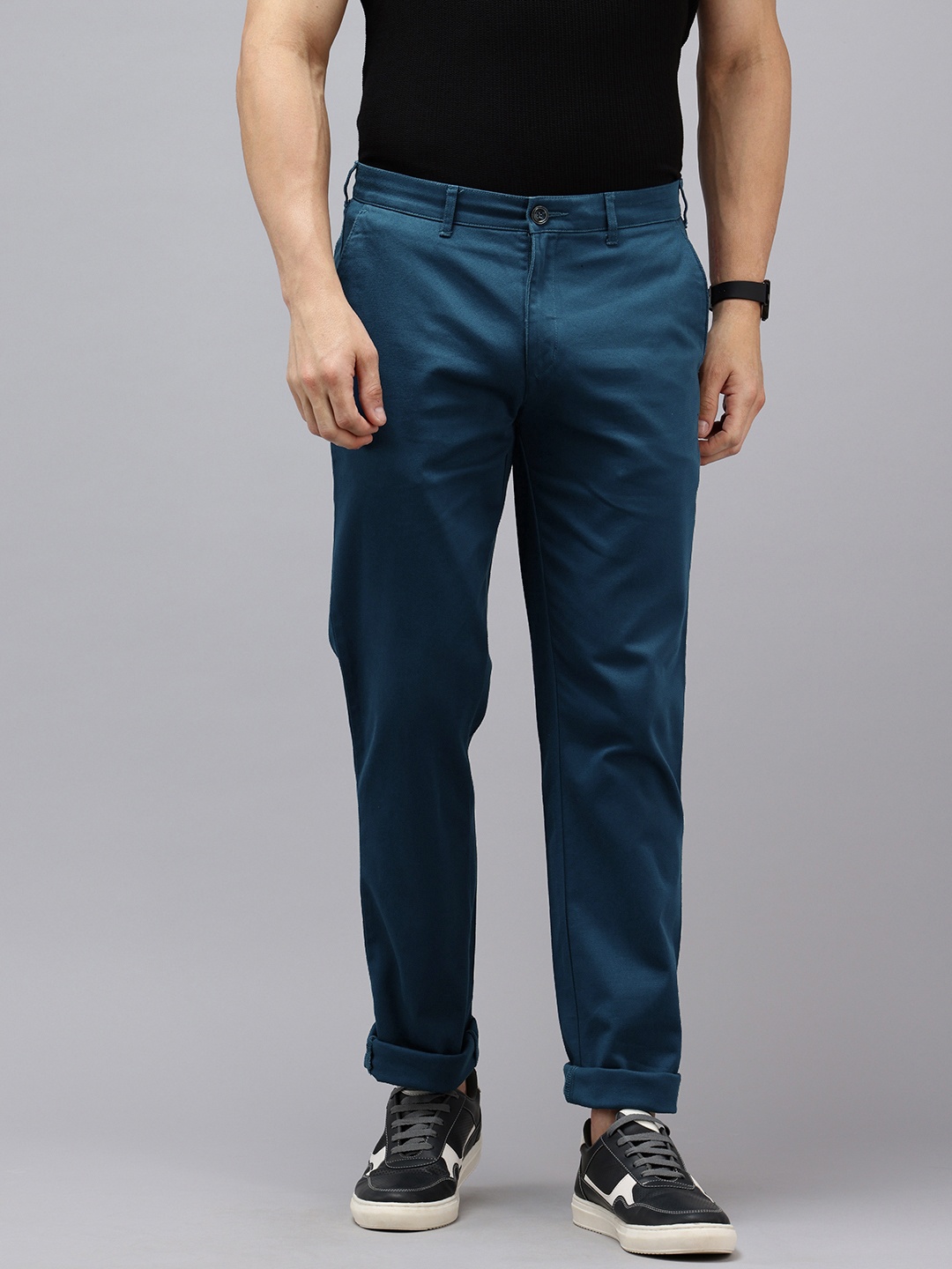 

ColorPlus Men Self Design Textured Contemporary Fit Chinos Trousers, Blue