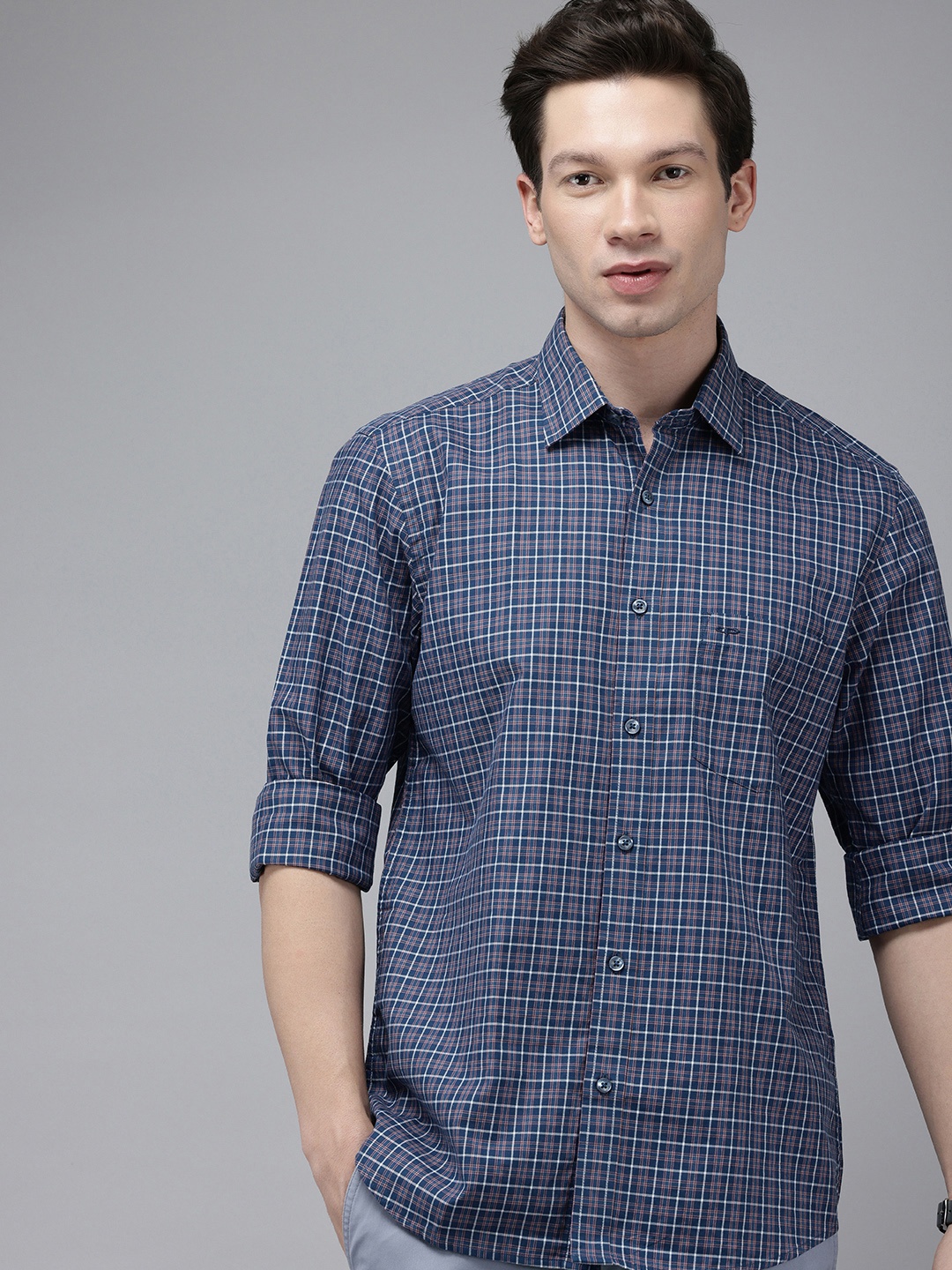 

ColorPlus Pure Cotton Checked Casual Shirt, Navy blue