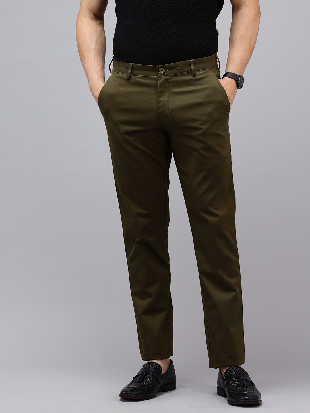 

ColorPlus Men Pure Cotton Contemporary Fit Chinos Trousers, Olive