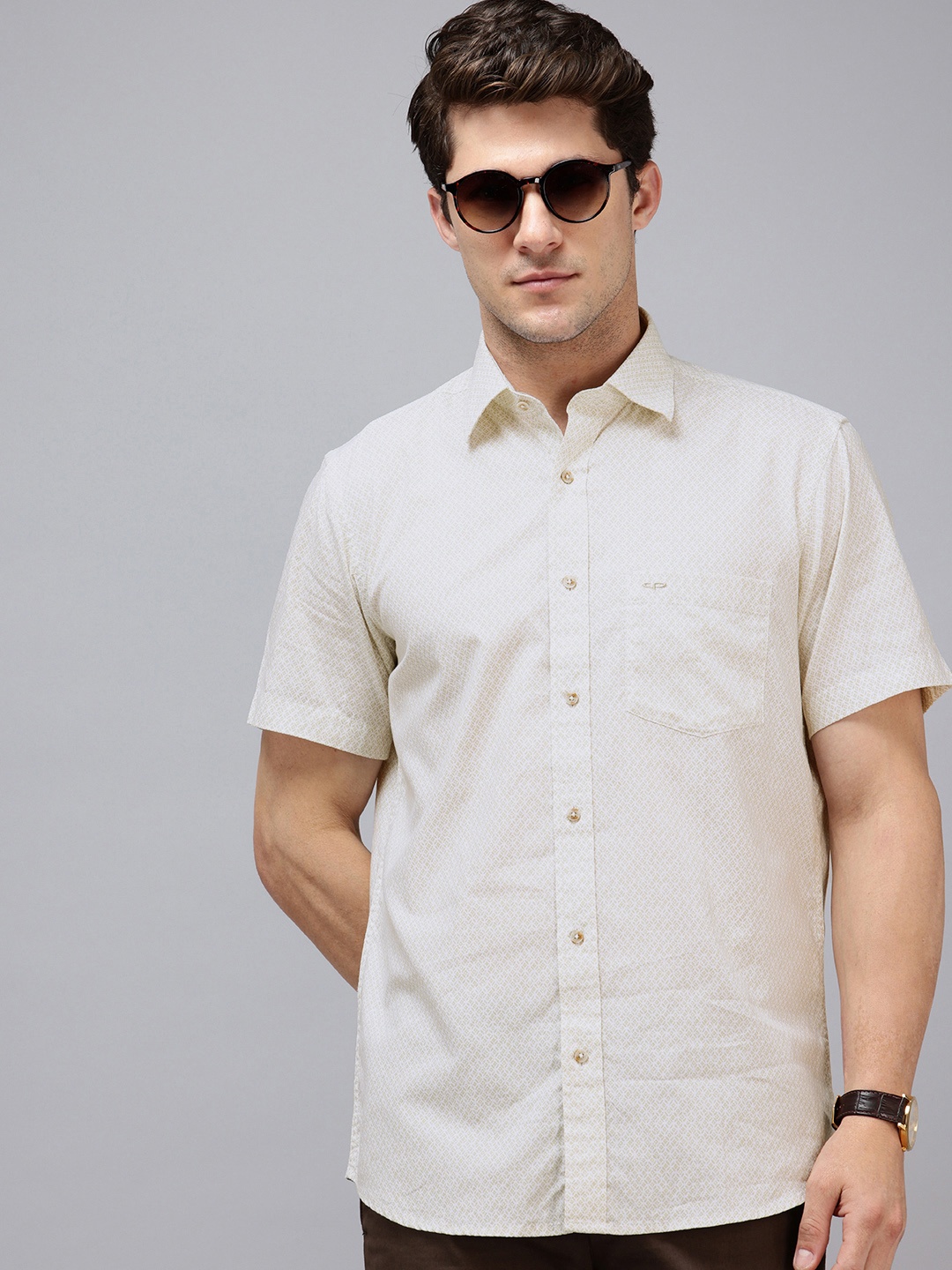 

ColorPlus Geometric Printed Pure Cotton Casual Shirt, Beige