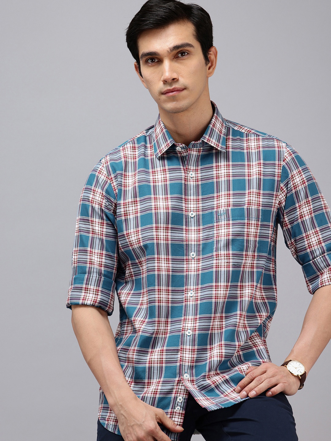 

ColorPlus Pure Cotton Tartan Checked Casual Shirt, Blue