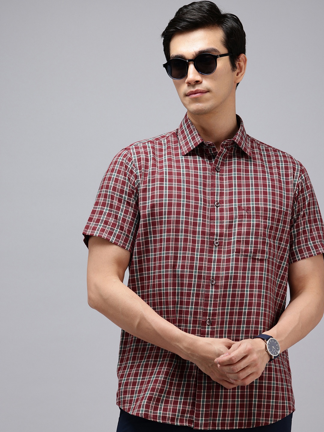 

ColorPlus Pure Cotton Checked Casual Shirt, Maroon