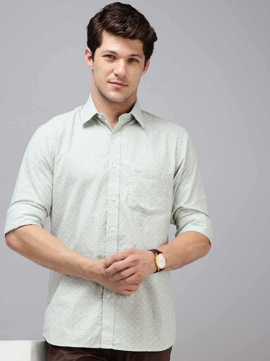 

ColorPlus Geometric Printed Pure Cotton Casual Shirt, Green