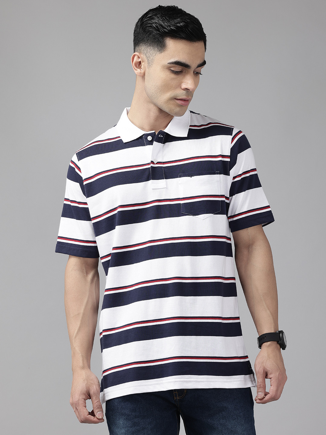 

ColorPlus Polo Collar Striped T-shirt, White