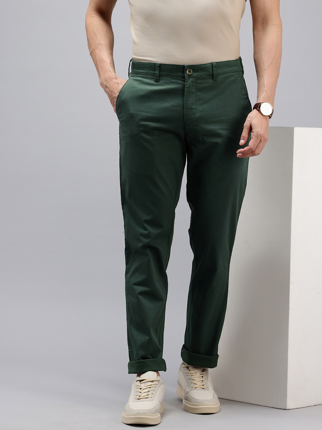 

ColorPlus Men Slim Fit Chinos Trousers, Green