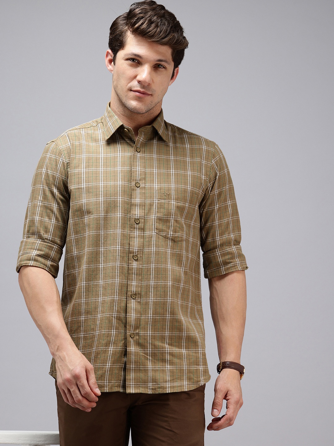 

ColorPlus Pure Cotton Checked Casual Shirt, Olive