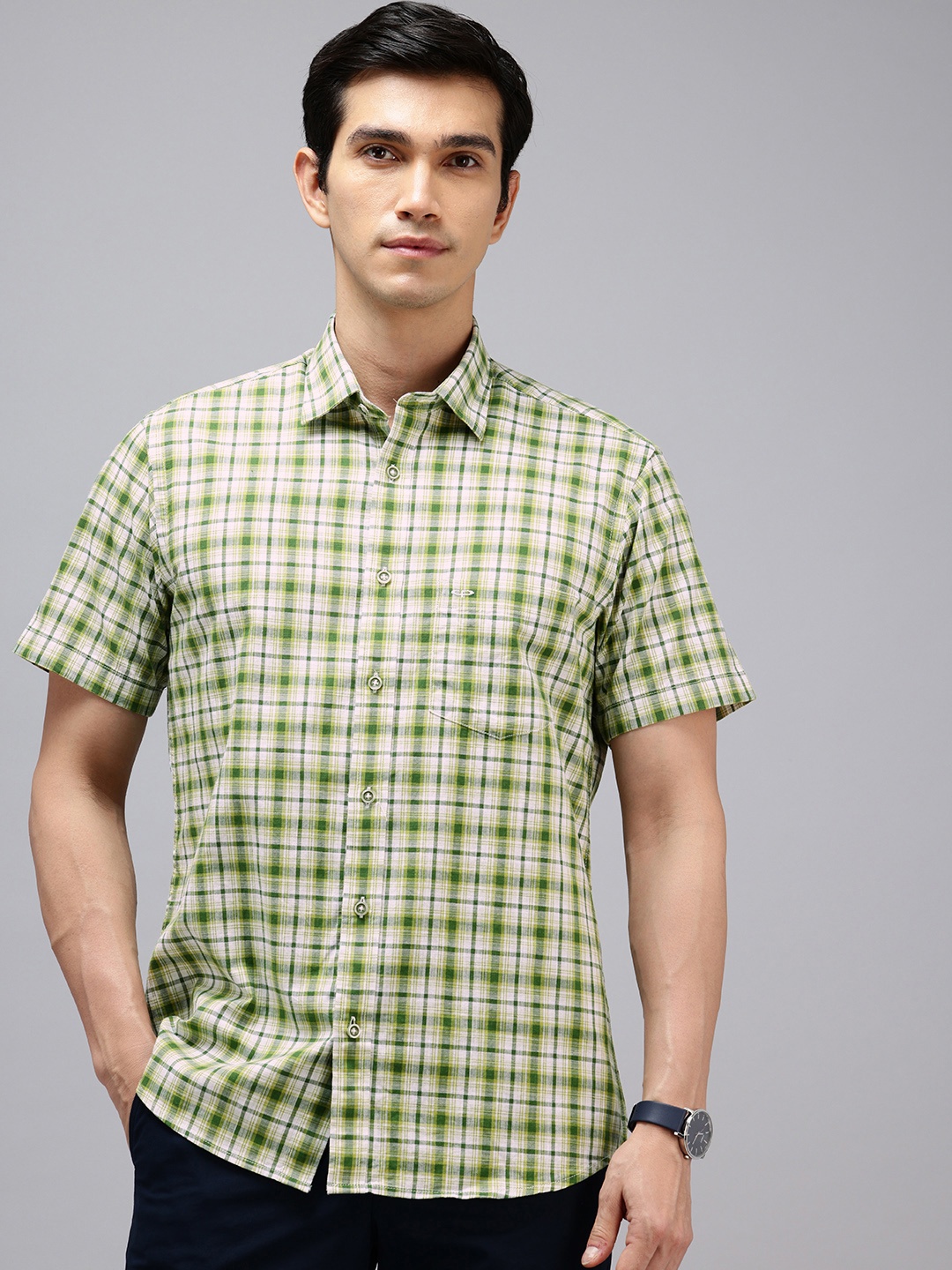 

ColorPlus Pure Cotton Checked Casual Shirt, Green