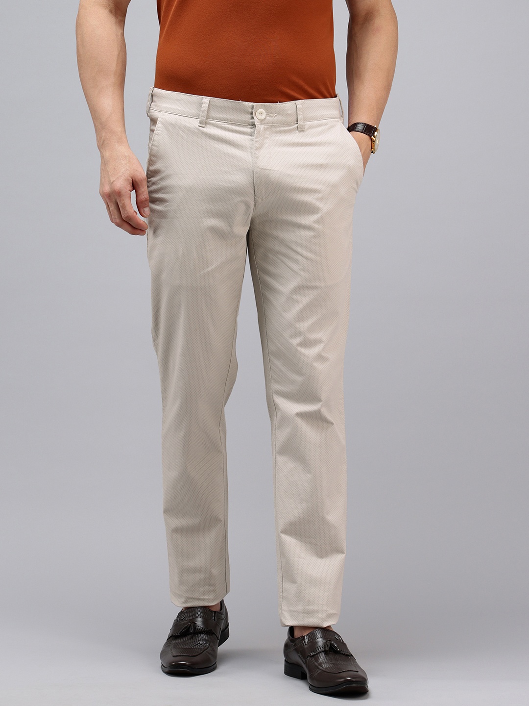 

ColorPlus Men Micro Or Ditsy Printed Slim Fit Chinos Trousers, Grey