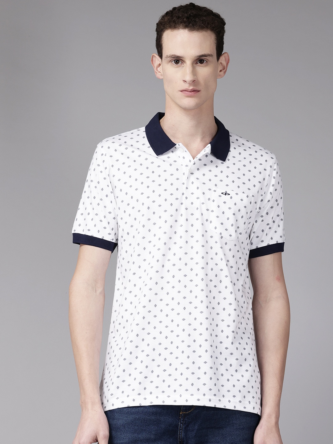 

ColorPlus Micro Print Polo Collar Pure Cotton T-shirt, White