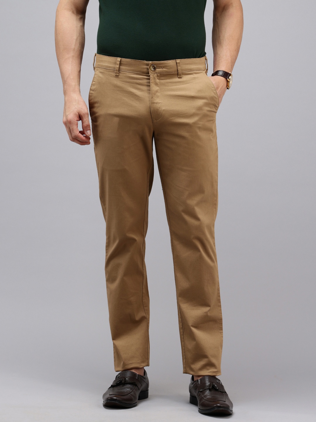 

ColorPlus Men Slim Fit Chinos Trousers, Khaki