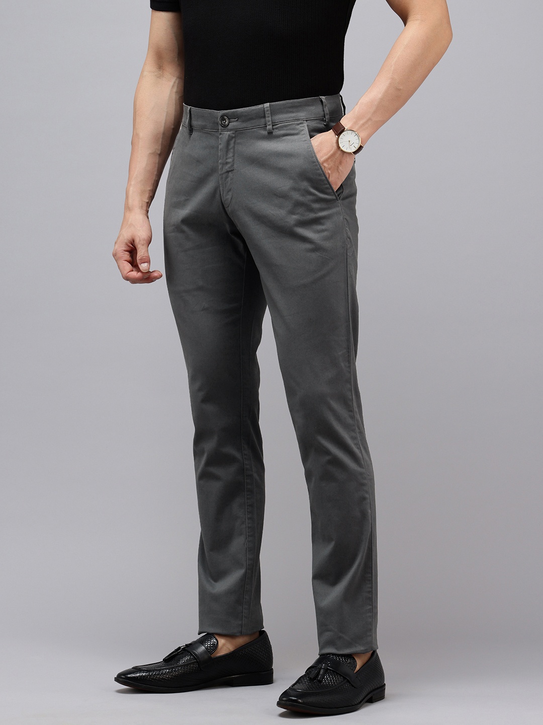 

ColorPlus Men Super Slim Fit Chinos Trousers, Grey