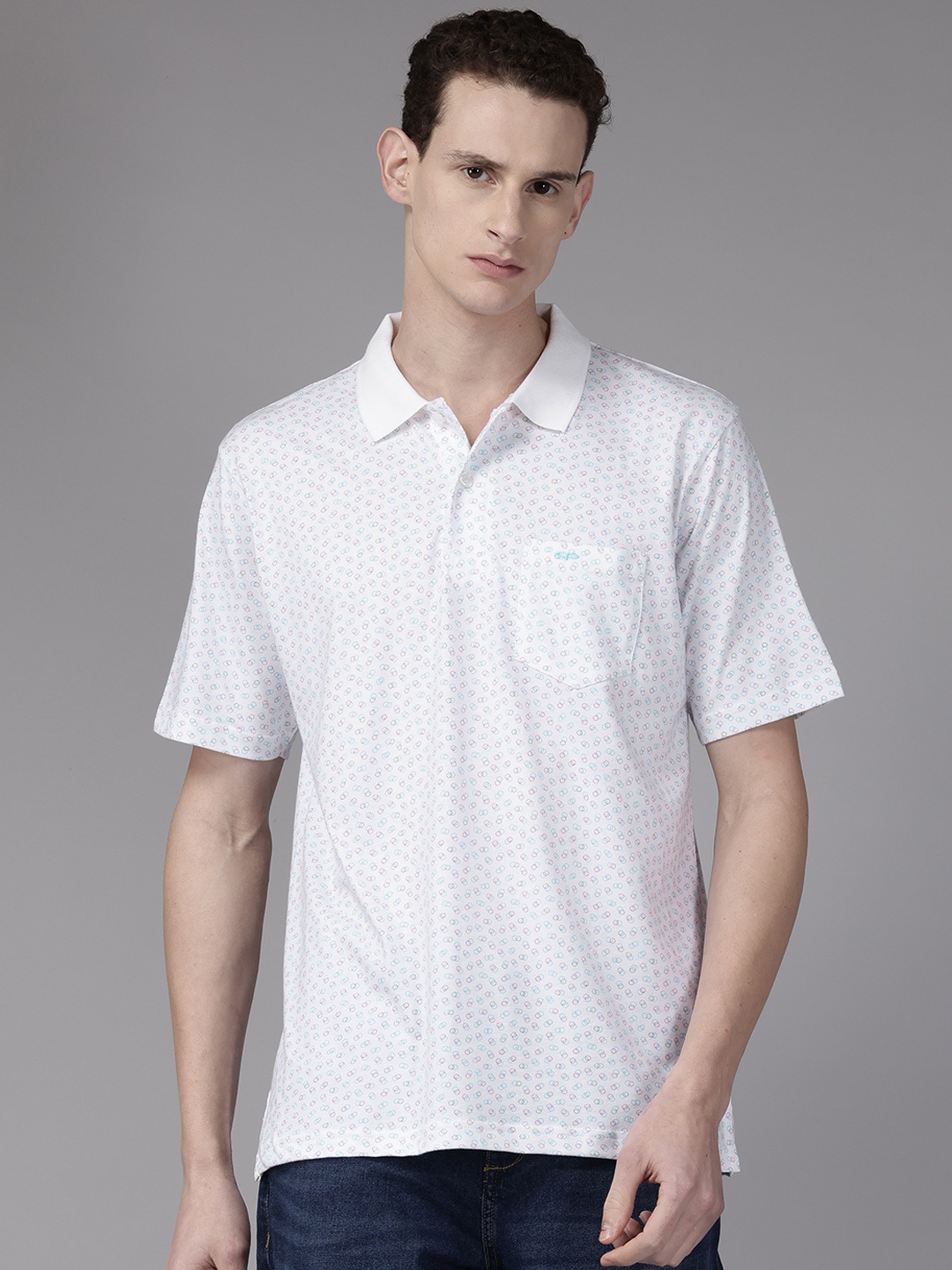 

ColorPlus Micro Print Polo Collar Pure Cotton T-shirt, White