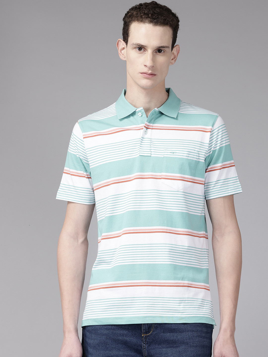 

ColorPlus Striped Polo Collar Pure Cotton T-shirt, Blue